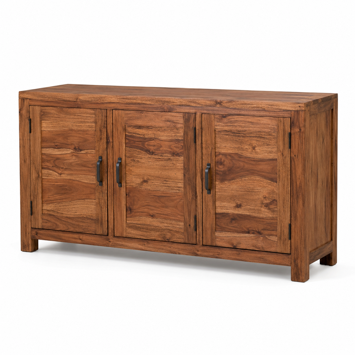 Buffet en acacia massif brun avec 3 portes 160x45x82 cm