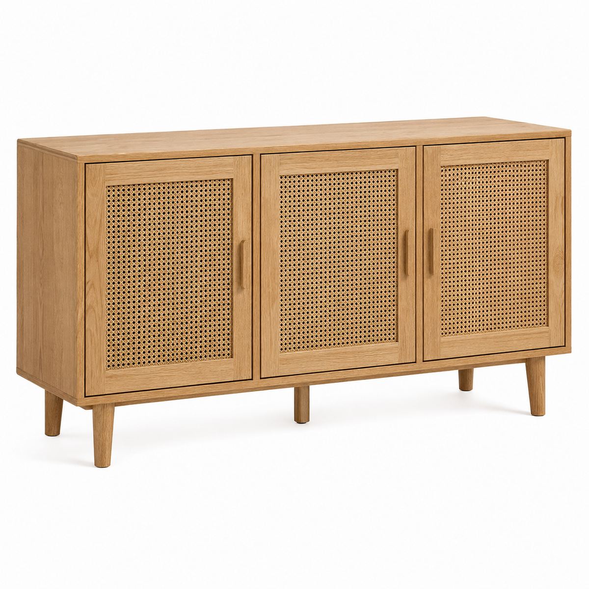 Enfilade chêne et cannage 3 portes 150x40x78 cm