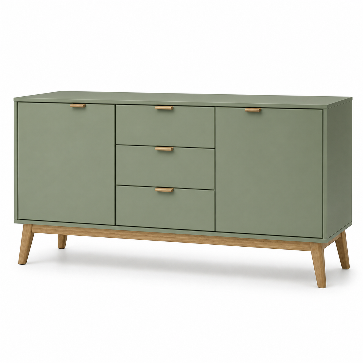 Buffet vert sauge avec pieds en bois 140x40x82 cm