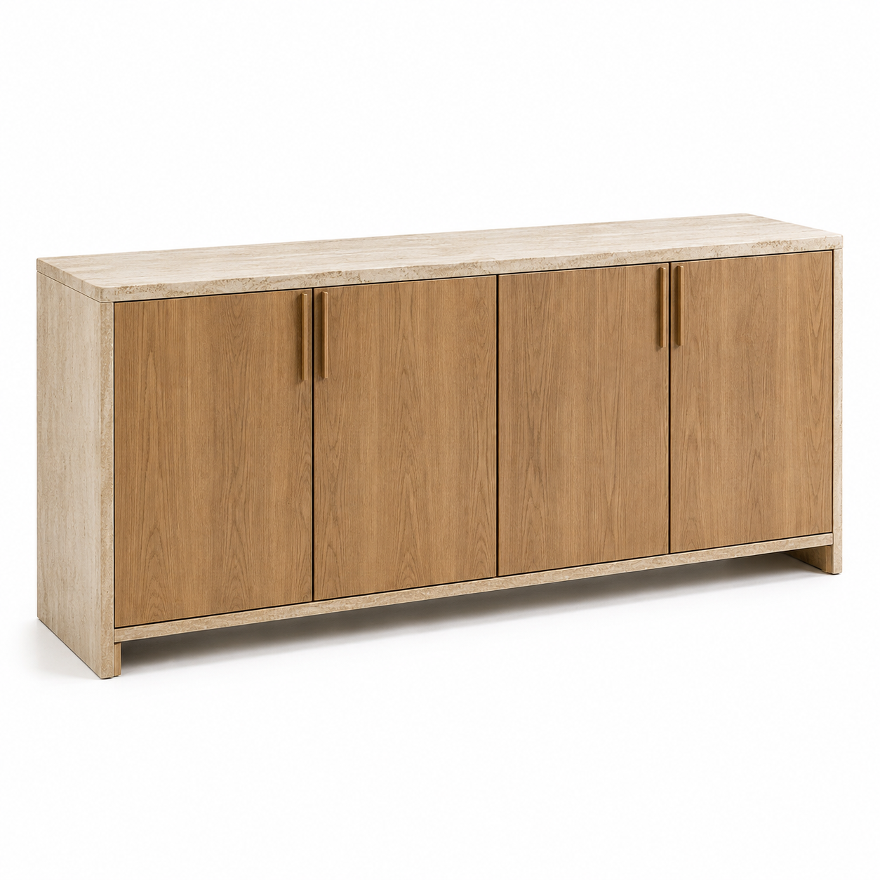 Enfilade effet travertin beige et chêne 180x45x80 cm