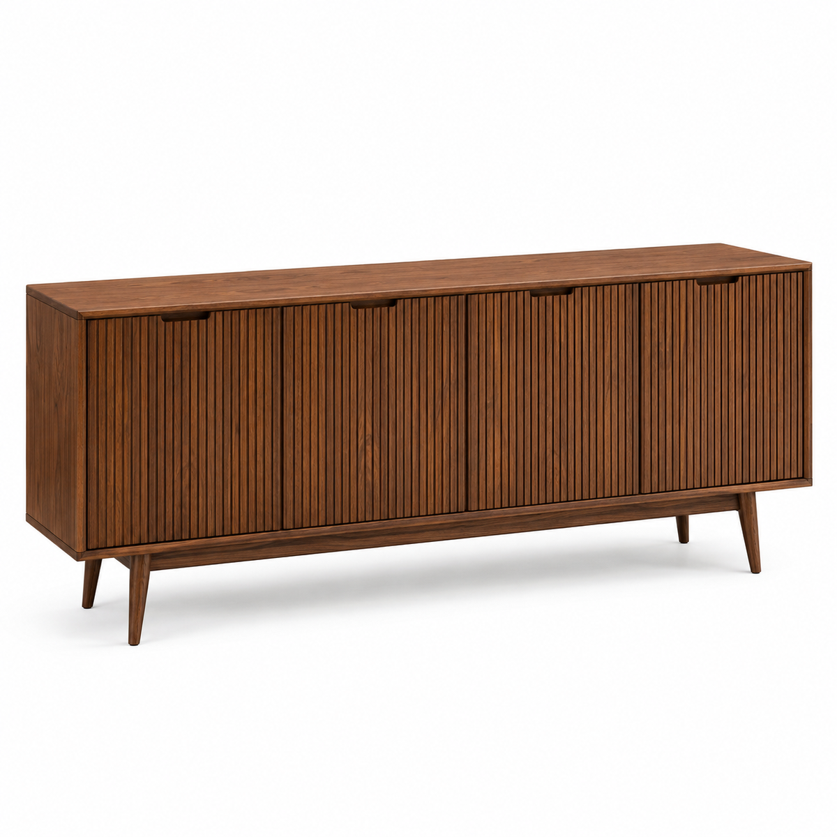 Buffet long effet noyer à portes rainurées 200x45x80 cm
